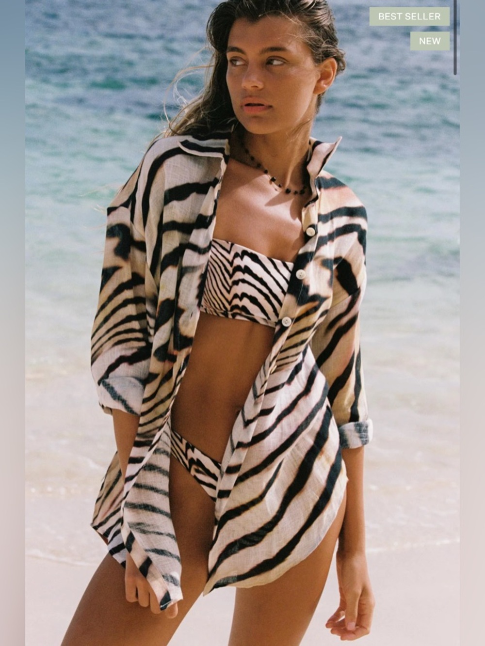 Vitamin A Playa Linen Boyfriend Shirt in Shell Stripe